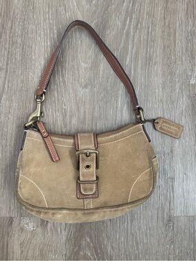 Coach Tan Suede Shoulder Bag with Leather Trim